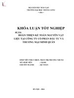 Khóa luận tốt nghiệp: Hoàn thiện kế toán nguyên vật liệu tại công ty Cổ phần Đầu tư và Thương mại Minh Quân