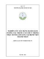 KHÓA LUẬN tốt NGHIỆP dược học FULL (DL và DLS) nghiên cứu xây dựng danh sách tương tác thuốc cần chú ý trong thực hành lâm sàng tại BV thanh nhàn 