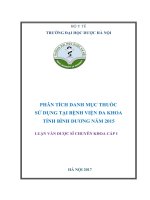 LUẬN văn CHUYÊN KHOA 1 dược học FULL (tổ CHỨC QLD) phân tích danh mục thuốc sử dụng tại bệnh viện đa khoa tỉnh bình dương, năm 2015 
