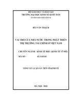 Tóm tắt luận văn Tiến sĩ Kinh tế: Vai trò của nhà nước trong phát triển thị trường tài chính ở Việt Nam