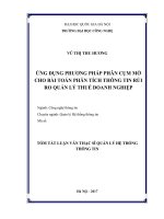 Tóm tắt Luận văn Thạc sĩ Công nghệ thông tin: Ứng dụng phương pháp phân cụm mờ cho bài toán phân tích thông tin rủi ro quản lý thuế doanh nghiệp