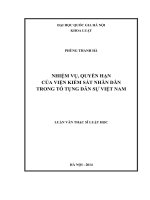 Tóm tắt Luận văn Thạc sĩ Luật học: Nhiệm vụ, quyền hạn của viện kiểm sát nhân dân trong tố tụng dân sự Việt Nam