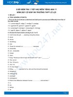 Bộ 5 đề kiểm tra 1 tiết HK2 môn Tiếng Anh lớp 11 năm 2021 Trường THPT Lê Lợi