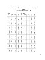 Đáp án tốt nghiệp THPT Quốc Gia môn Tiếng nga PB 2006-2007 lần 1 mã đề 143