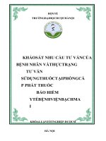 KHÓA LUẬN tốt NGHIỆP dược học FULL (DL và DLS) khảo sát nhu cầu  tư vấn của bệnh nhân và thực trạng tư vấn sử dụng thuốc tại phòng cấp phát thuốc BH y tế BV bạch mai 
