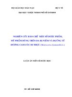 LUẬN án TIẾN sĩ dược học FULL (CND và BC) nghiên cứu bào chế một số dược phẩm, mỹ phẩm dùng trên da bị viêm và dị ứng từ dương cam cúc di thực 