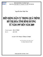 BIẾN ĐỘNG DÂN CƯ TRONG QUÁ TRÌNH ĐÔ THỊ HÓA TỈNH BÌNH DƯƠNG TỪ NĂM 1997 ĐẾN NĂM 2009.LUẬN VĂN THẠC SĨ ĐỊA LÍ HỌC