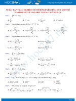 75 bài tập trắc nghiệm về Tính nguyên hàm của một số hàm số mũ và logarit Toán 12 có đáp án