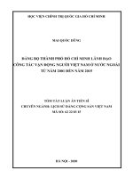 ĐẢNG BỘ THÀNH PHỐ HỒ CHÍ MINH LÃNH ĐẠO CÔNG TÁC VẬN ĐỘNG NGƢỜI VIỆT NAM Ở NƢỚC NGOÀI TỪ NĂM 2001 ĐẾN NĂM 2015 TÓM TẮT LUẬN ÁN TIẾN SĨ