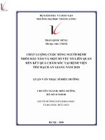 Tóm tắt luận văn thạc sĩ điều dưỡng chất lượng cuộc sống người bệnh nhồi máu não và một số yếu tố liên quan đến kết quả chăm sóc tại bệnh viện tim mạch an giang năm 2020 