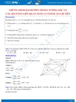 Chứng minh hai đường thẳng vuông góc và các bài toán liên quan Toán 11 có đáp án chi tiết