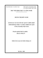 ĐÁNH GIÁ TÀI NGUYÊN DU LỊCH VÀ ĐIỀU KIỆN SINH KHÍ HẬU PHỤC VỤ PHÁT TRIỂN DU LỊCH VÙNG NAM BỘ VIỆT NAM TÓM TẮT LUẬN ÁN TIẾN SĨ ĐỊA LÝ