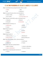 34 Câu hỏi trắc nghiệm ôn tập chủ đề Cacbonhidrat (Saccarit) và Lipit Sinh học 10