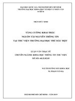 Tăng cường khai thác nguồn tài nguyên thông tin tại thư viện trường đại học thủ dầu một     