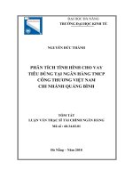 Tóm tắt luận văn thạc sĩ quản trị kinh doanh phân tích tình hình cho vay tiêu dùng tại ngân hàng TMCP công thương việt nam chi nhánh quảng bình 
