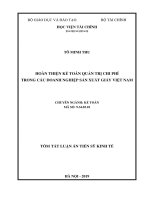 Tóm tắt luận án tiến sĩ kinh tế hoàn thiện kế toán quản trị chi phí trong doanh nghiệp sản xuất giấy việt nam 