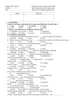 trường thpt tán kế trường thpt tán kế đề kiểm tra hkii năm học 2008 2009 họ tên môn tiếng anh khối 10 ban cơ bản lớp thời gian 60’ không kể phát đề đề 1 điểm nhận xét i pronunciation choose a word