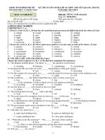 Đề thi thử vào lớp 10 chuyên môn Tiếng Anh năm 2013 - 2014 THPT chuyên Quang Trung có đáp án - Đề số 22 | Tiếng Anh, Đề thi vào lớp 10 - Ôn Luyện