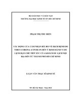 Tác động của cảm nhận rủi ro về dịch bệnh do virus corona (covid 19) đến ý định hành vi du lịch hạn chế tiếp xúc của khách du lịch nội địa đến từ thành phố hồ chí minh 