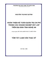 Tóm tắt luận văn thạc sĩ kế toán hoàn thiện kế toán quản trị chi phí trong các doanh nghiệp xây lắp trên địa bàn tỉnh nghệ an 