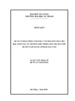 Quản lý hoạt động giáo dục văn hóa dân tộc cho học sinh tại các trường phổ thông dân tộc bán trú huyện nam giang tỉnh quảng nam  