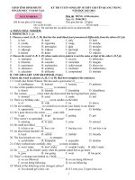 Đề thi thử vào lớp 10 chuyên môn Tiếng Anh năm 2013 - 2014 THPT chuyên Quang Trung có đáp án - Đề số 8 | Tiếng Anh, Đề thi vào lớp 10 - Ôn Luyện