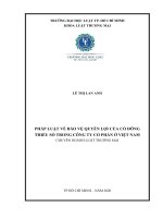 Pháp luật về bảo vệ quyền lợi của cổ đông thiểu số trong công ty cổ phần ở việt nam 