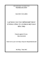 Tóm tắt luận văn thạc sĩ quản trị kinh doanh lập báo cáo tài chính hợp nhất ở tổng công ty cổ phần dệt may hoà thọ 