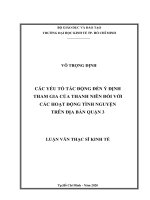 Các yếu tố tác động đến ý định tham gia của thanh niên đối với các hoạt động tình nguyện trên địa bàn quận 3 