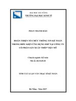 Tóm tắt luận văn thạc sĩ ngành kế toán hoàn thiện tổ chức thông tin kế toán trong điều kiện ứng dụng ERP tại công ty cổ phần sản suất thép việt mỹ 