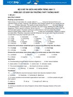 Bộ 5 đề thi giữa HK2 môn Tiếng Anh 11 có đáp án năm 2021 Trường THPT Thống Nhất