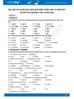 Bộ 5 đề thi chọn HSG môn Tiếng Anh 10 có đáp án năm 2021 Trường THPT Xuân Diệu