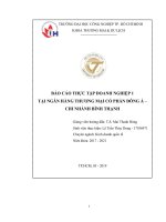 BÁO CÁO THỰC TẬP DOANH NGHIỆP 1 TẠI NGÂN HÀNG THƯƠNG MẠI CỔ PHẦN ĐÔNG Á – CHI NHÁNH BÌNH THẠNH