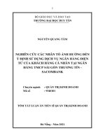Tóm tắt luận án Tiến sĩ Quản trị kinh doanh: Nghiên cứu các nhân tố ảnh hưởng đến ý định sử dụng dịch vụ ngân hàng điện tử của khách hàng cá nhân tại ngân hàng TNCP Sài Gòn Thương