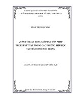 Quản lý hoạt động giáo dục hòa nhập trẻ khuyết tật trong các trường tiểu học tại thành phố nha trang     