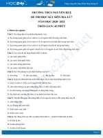 Đề thi HK1 môn Địa lí 7 năm 2020 - Trường THCS Nguyễn Huệ có đáp án