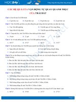 Bài tập trắc nghiệm các hệ quả sự vận động tự quay quanh trục của Trái đất Địa lí 6