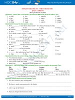 Đề thi học kì 1 tiếng Anh lớp 7 tham khảo (có đáp án)