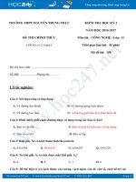 Đề thi học kì 1 môn Công Nghệ lớp 11 có đáp án năm 2017