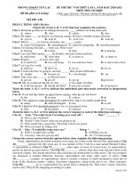 Đề thi thử vào lớp 10 môn tổ hợp năm 2020 có đáp án - Phòng GD&ĐT Yên Lạc (Lần 1)