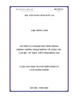 Luận văn thạc sĩ vai trò của thanh tra tỉnh trong phòng chống tham nhũng về công tác cán bộ   từ thực tiễn tỉnh đồng nai 