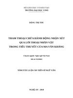 Tóm tắt Luận văn tiến sĩ Ngữ văn: Tham thoại chứa hành động nhận xét qua lời thoại nhân vật trong tiểu thuyết của Ma Văn Kháng