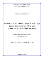 Tóm tắt Luận án Tiến sĩ Ngữ văn: Nghiên cứu thành ngữ chỉ quan hệ xã hội trong tiếng Việt và tiếng Anh từ góc độ ngôn ngữ học Tri nhận