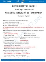 Đề kiểm tra HKI môn Công Nghệ 10 có đáp án năm 2017-2018