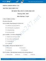 Đề thi HK1 môn Sinh học 8 năm 2018-2019 trường THCS Phố Cáo- Đồng Văn