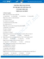 Đề thi HK1 môn Địa lí 8 năm 2020 - Trường THCS Nguyễn Du có đáp án