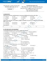 Đề thi học kì 1 tiếng Anh lớp 10 nâng cao THPT Chu Văn An