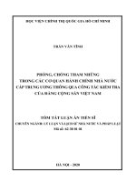 Tóm tắt luận án Tiến sĩ Lý luận và lịch sử nhà nước và pháp luật: Phòng, chống tham nhũng trong các cơ quan hành chính nhà nước cấp trung ương thông qua công tác kiểm tra của Đảng cộng sản Việt Nam