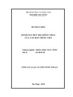 Tóm tắt luận án Tiến sĩ Kỹ thuật: Đánh giá mức độ giống nhau của văn bản tiếng Việt