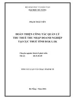 Tóm tắt Luận văn Thạc sĩ Kinh tế: Hoàn thiện công tác quản lý thu thuế Thu nhập doanh nghiệp tại Cục thuế tỉnh Đắk Lắk